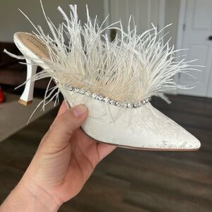 ANTONIO MELANI x NICOLA BATHIE Ivory Feather & Crystal Pointed-Toe Mule
